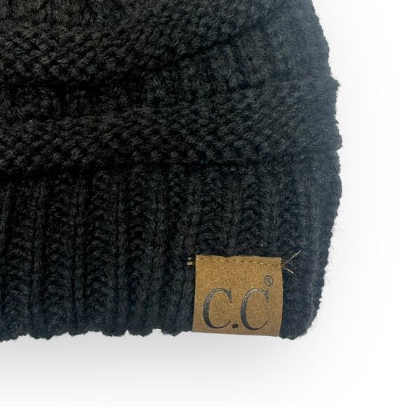 C.C NWT Fur Pom CC Beanie HAT43 Black With Natural Pom Winter Hat Slouchy - Picture 3 of 6